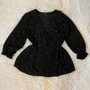 Soft goth flowy black star print blouse - Peter Pan collar balloon sleeves